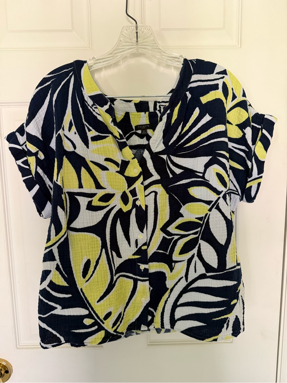 Talbots Navy, White & Yellow Floral Button-Front Blouse - size XLP